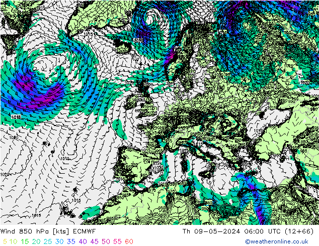 Wind 850 hPa ECMWF Do 09.05.2024 06 UTC