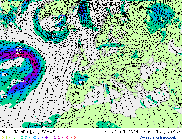Wind 950 hPa ECMWF Mo 06.05.2024 12 UTC