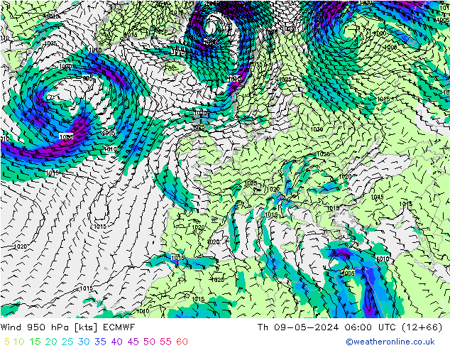 Wind 950 hPa ECMWF Th 09.05.2024 06 UTC