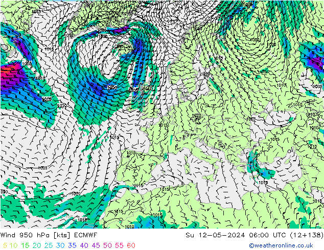 Viento 950 hPa ECMWF dom 12.05.2024 06 UTC