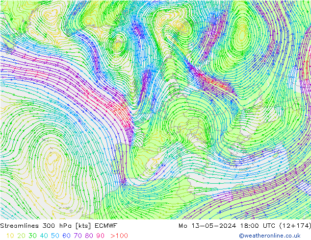 Stromlinien 300 hPa ECMWF Mo 13.05.2024 18 UTC