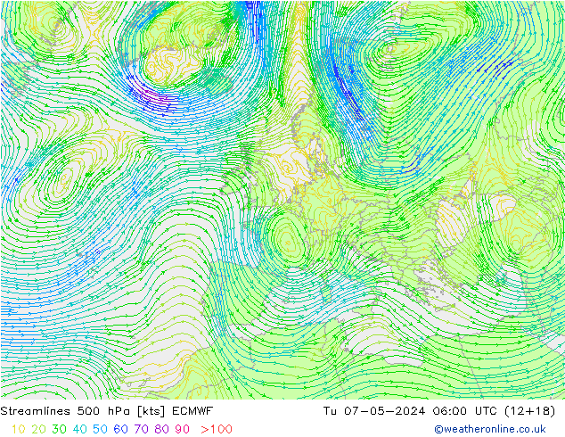 Linea di flusso 500 hPa ECMWF mar 07.05.2024 06 UTC