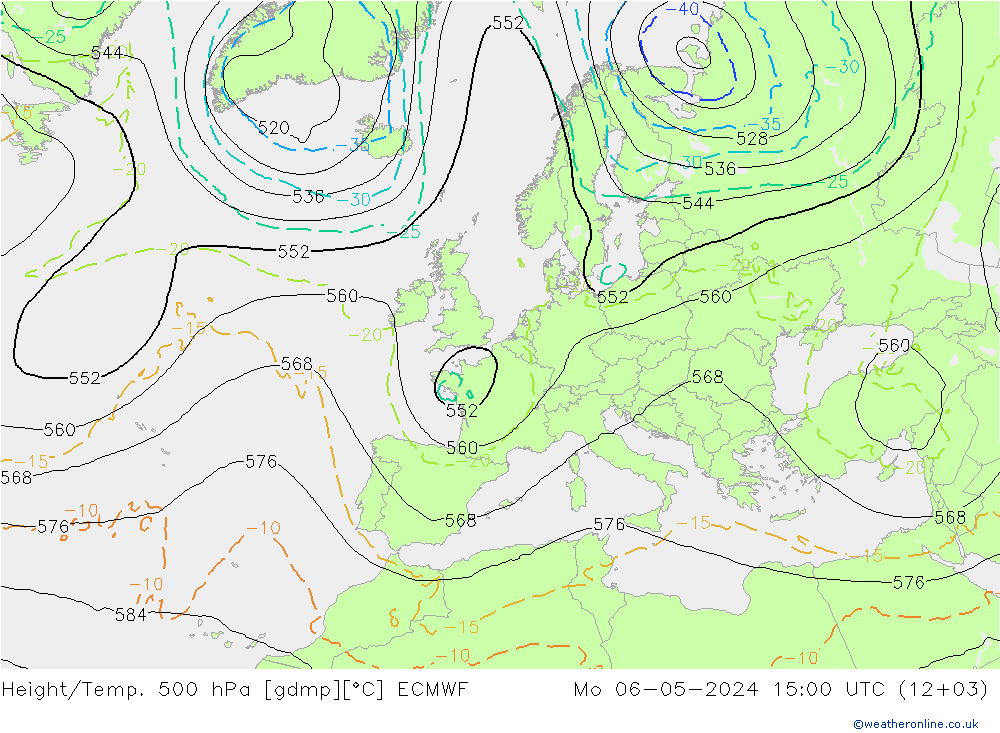 Height/Temp. 500 hPa ECMWF Mo 06.05.2024 15 UTC