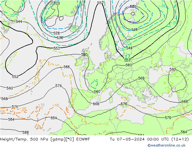 Z500/Rain (+SLP)/Z850 ECMWF Di 07.05.2024 00 UTC