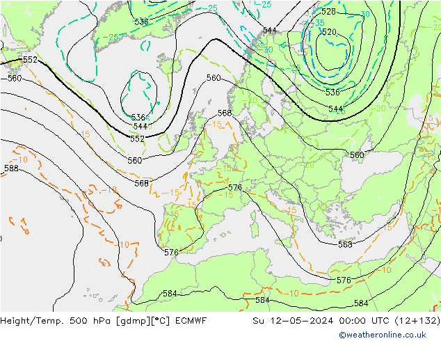 Z500/Rain (+SLP)/Z850 ECMWF Ne 12.05.2024 00 UTC