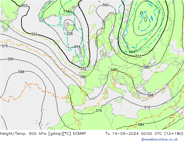 Z500/Rain (+SLP)/Z850 ECMWF Tu 14.05.2024 00 UTC