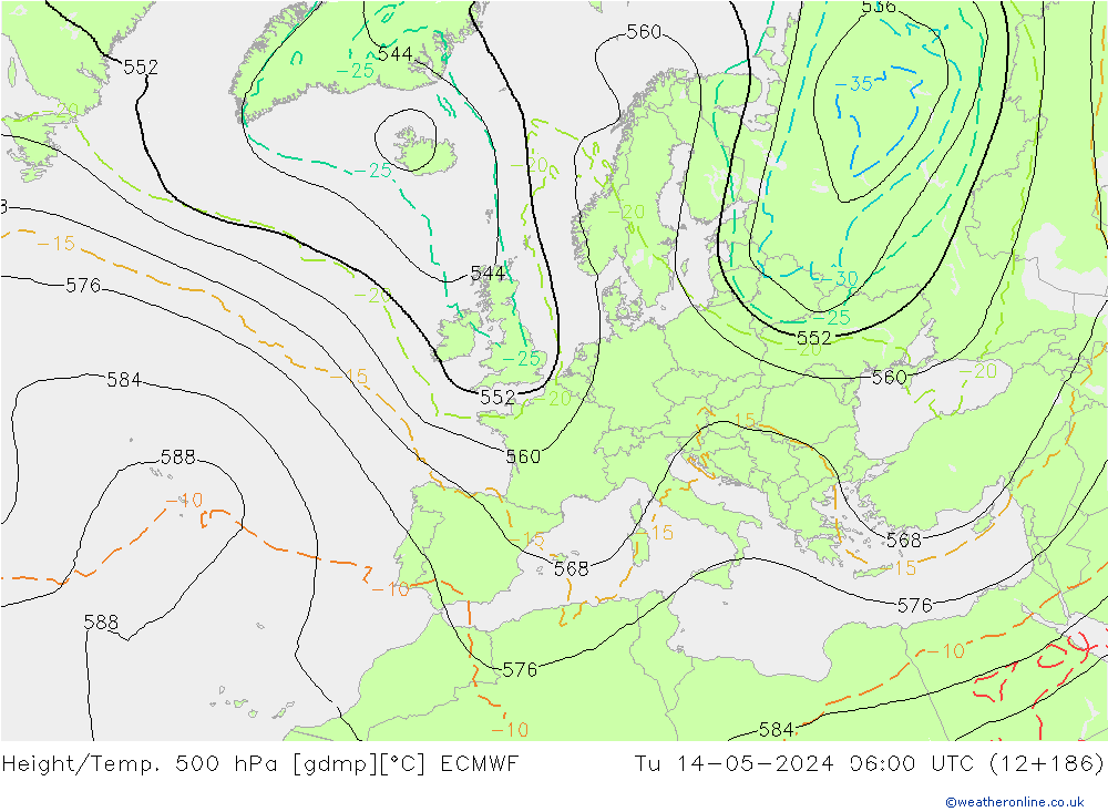 Z500/Rain (+SLP)/Z850 ECMWF Tu 14.05.2024 06 UTC