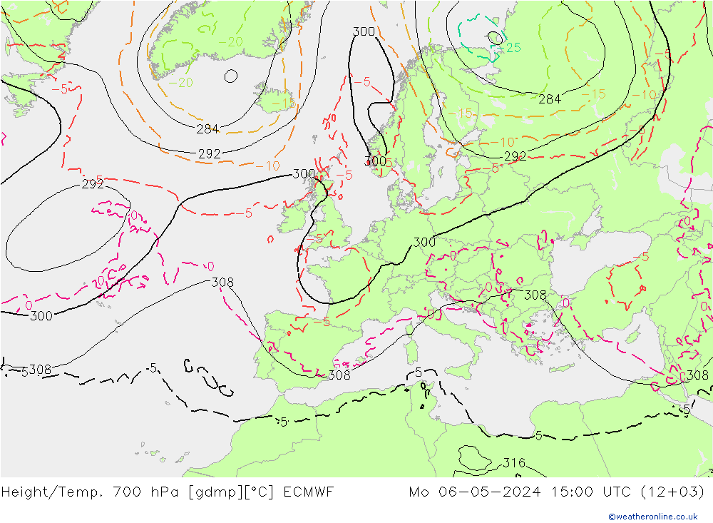 Height/Temp. 700 hPa ECMWF Mo 06.05.2024 15 UTC