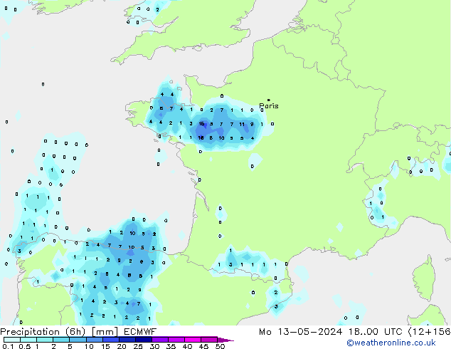 Z500/Rain (+SLP)/Z850 ECMWF pon. 13.05.2024 00 UTC