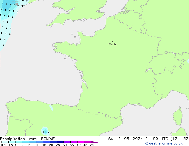 Srážky ECMWF Ne 12.05.2024 00 UTC