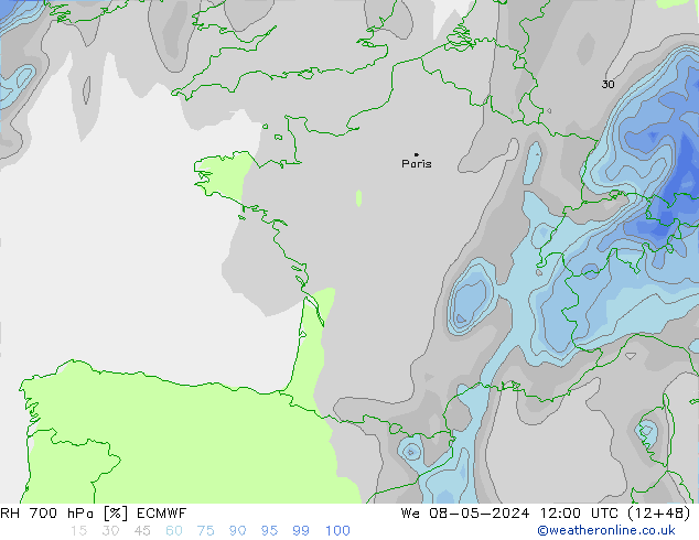 700 hPa Nispi Nem ECMWF Çar 08.05.2024 12 UTC
