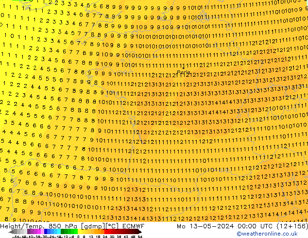 Z500/Rain (+SLP)/Z850 ECMWF pon. 13.05.2024 00 UTC