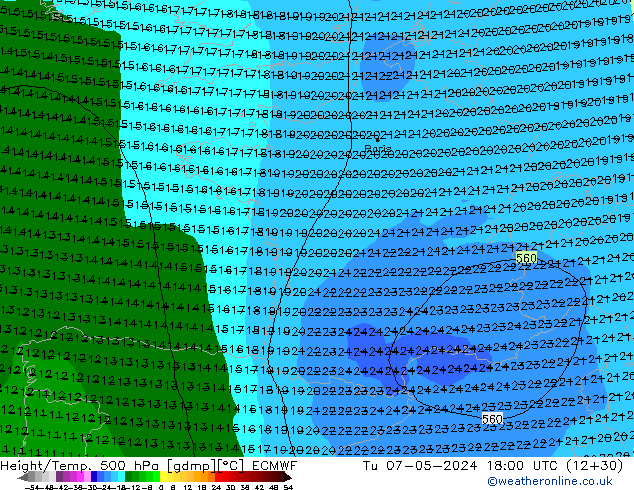 Z500/Rain (+SLP)/Z850 ECMWF mar 07.05.2024 18 UTC