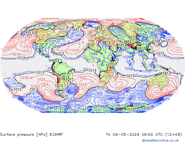 Surface pressure ECMWF Th 09.05.2024 09 UTC