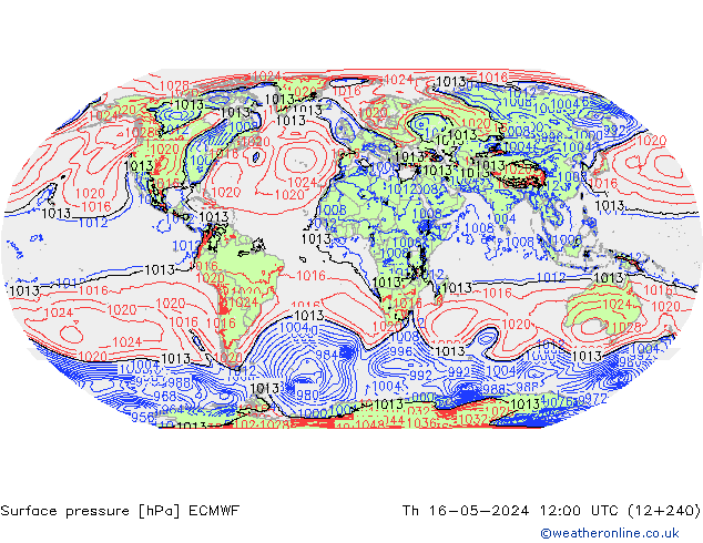 Atmosférický tlak ECMWF Čt 16.05.2024 12 UTC