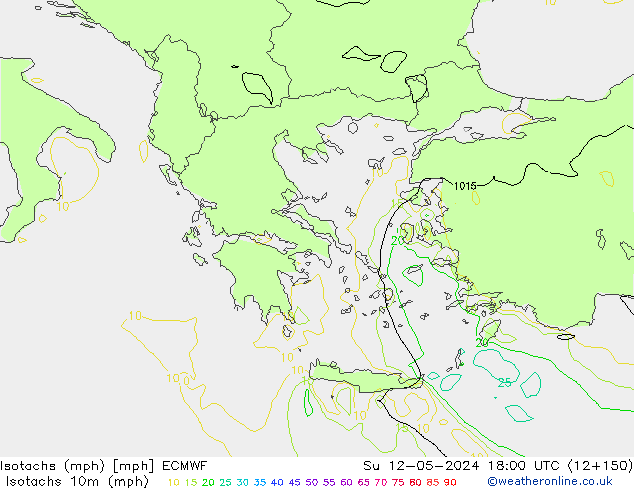 Isotachs (mph) ECMWF dom 12.05.2024 18 UTC