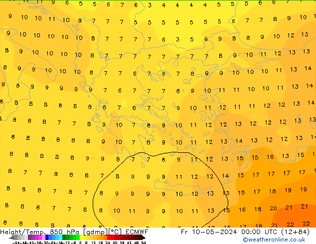 Z500/Rain (+SLP)/Z850 ECMWF ven 10.05.2024 00 UTC