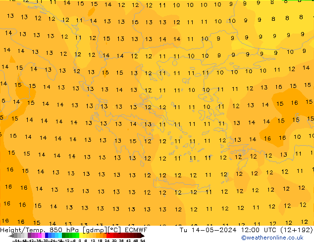 Z500/Rain (+SLP)/Z850 ECMWF Di 14.05.2024 12 UTC