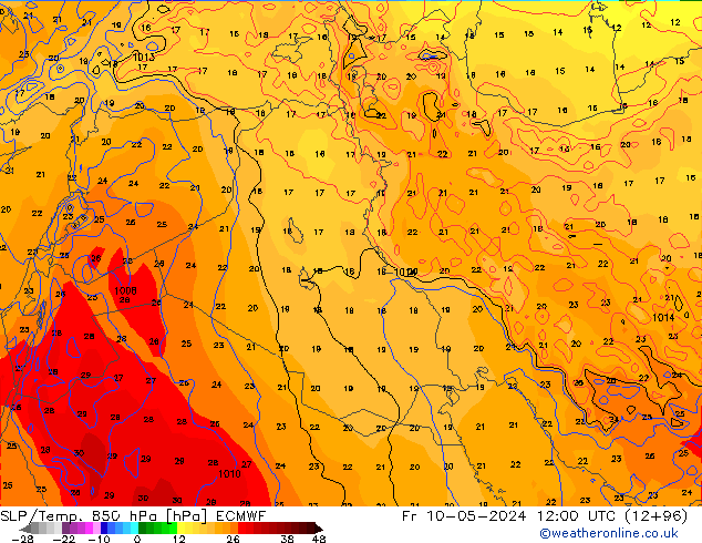 SLP/Temp. 850 hPa ECMWF Fr 10.05.2024 12 UTC