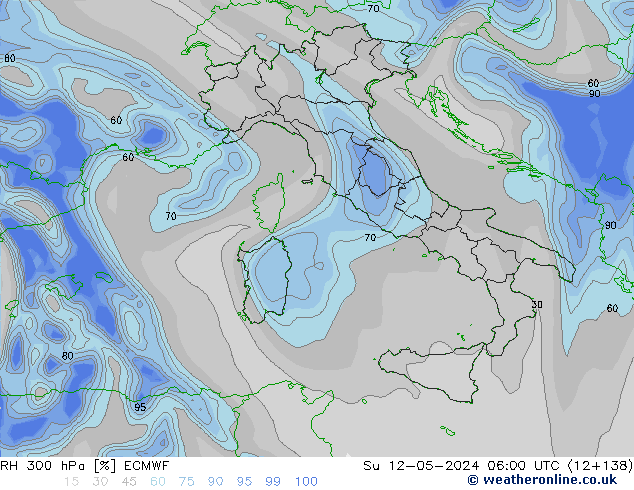 Humidité rel. 300 hPa ECMWF dim 12.05.2024 06 UTC