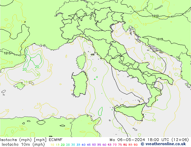 Izotacha (mph) ECMWF pon. 06.05.2024 18 UTC