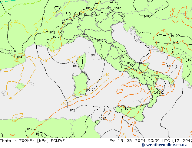 Theta-e 700hPa ECMWF śro. 15.05.2024 00 UTC