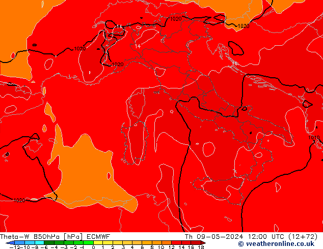 Theta-W 850hPa ECMWF gio 09.05.2024 12 UTC