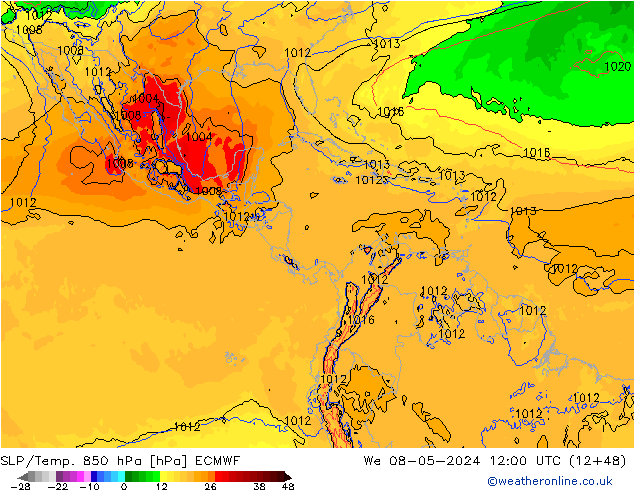 SLP/Temp. 850 hPa ECMWF wo 08.05.2024 12 UTC