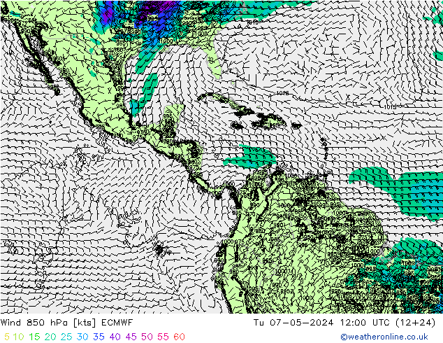 Wind 850 hPa ECMWF Tu 07.05.2024 12 UTC