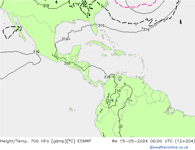 Height/Temp. 700 hPa ECMWF Mi 15.05.2024 00 UTC