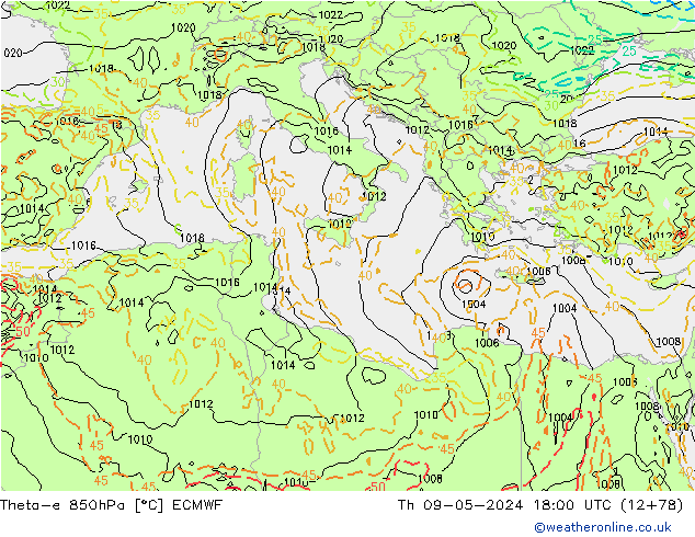 Theta-e 850hPa ECMWF do 09.05.2024 18 UTC