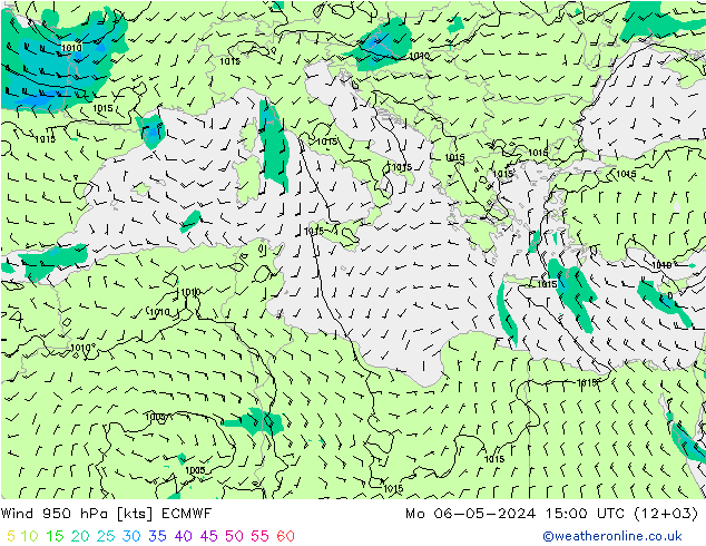 Vento 950 hPa ECMWF lun 06.05.2024 15 UTC