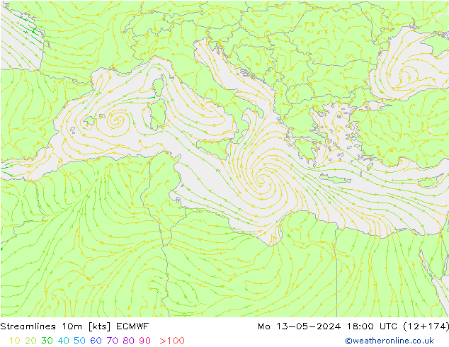 ветер 10m ECMWF пн 13.05.2024 18 UTC