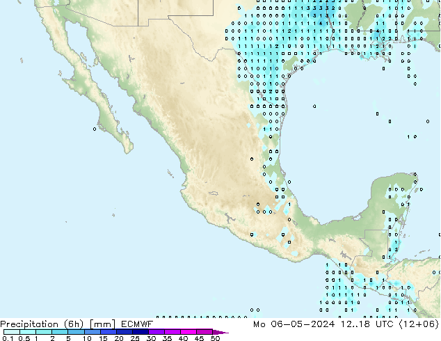 Precipitation (6h) ECMWF Mo 06.05.2024 18 UTC