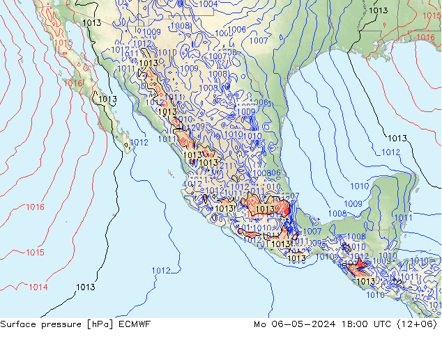 Presión superficial ECMWF lun 06.05.2024 18 UTC