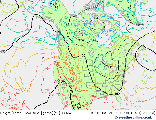 Height/Temp. 850 hPa ECMWF Do 16.05.2024 12 UTC