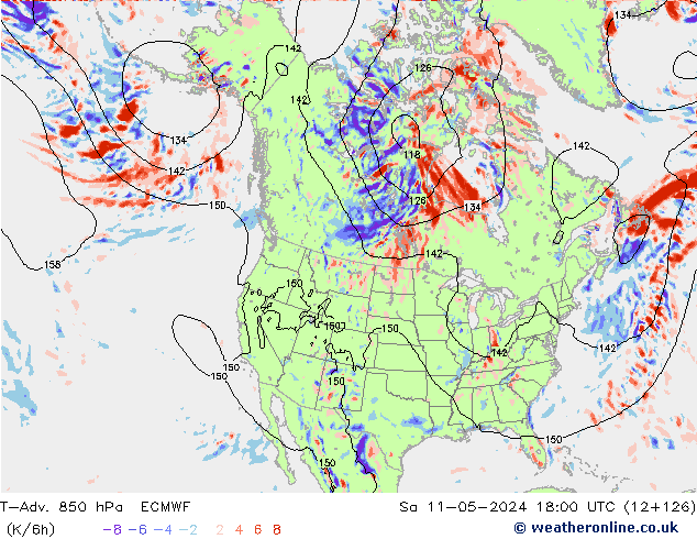 T-Adv. 850 hPa ECMWF Sa 11.05.2024 18 UTC