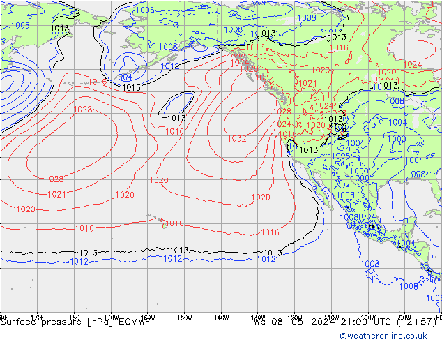 Presión superficial ECMWF mié 08.05.2024 21 UTC
