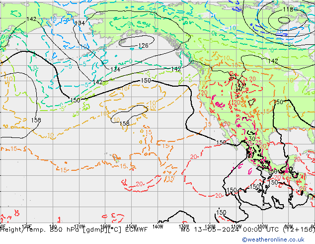 Height/Temp. 850 hPa ECMWF Mo 13.05.2024 00 UTC