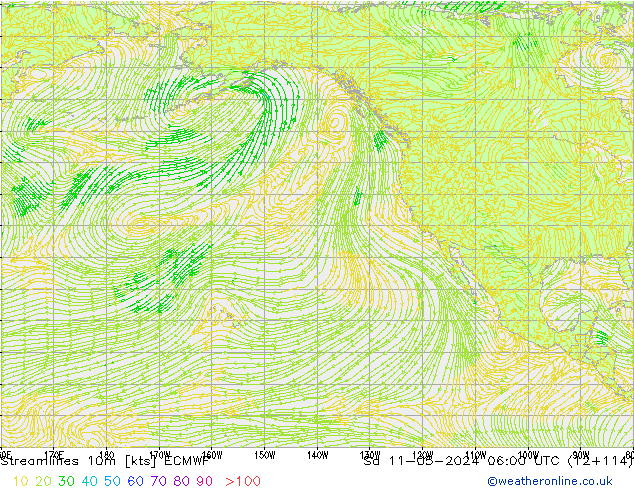 Ligne de courant 10m ECMWF sam 11.05.2024 06 UTC