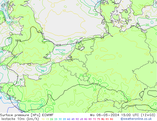 Isotachs (kph) ECMWF Mo 06.05.2024 15 UTC