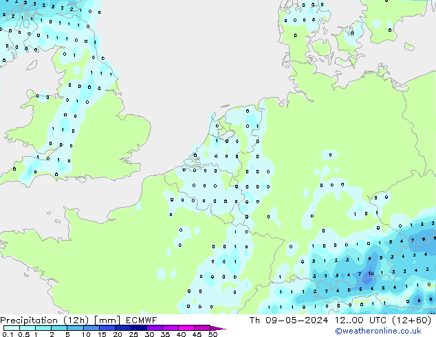 Precipitação (12h) ECMWF Qui 09.05.2024 00 UTC