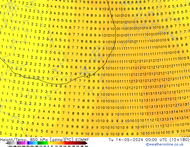 Z500/Rain (+SLP)/Z850 ECMWF Tu 14.05.2024 00 UTC