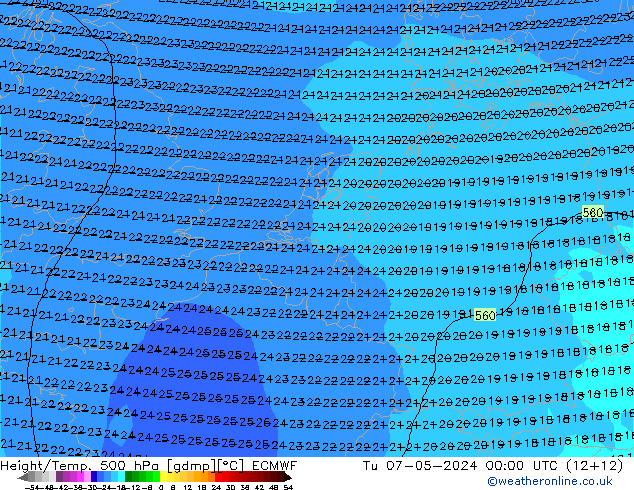 Height/Temp. 500 hPa ECMWF Di 07.05.2024 00 UTC