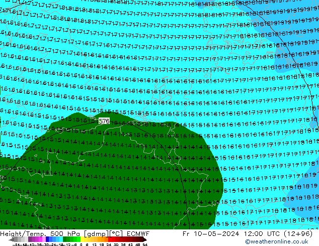 Z500/Rain (+SLP)/Z850 ECMWF Fr 10.05.2024 12 UTC