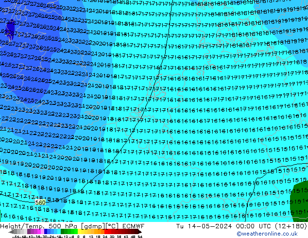 Z500/Rain (+SLP)/Z850 ECMWF Tu 14.05.2024 00 UTC