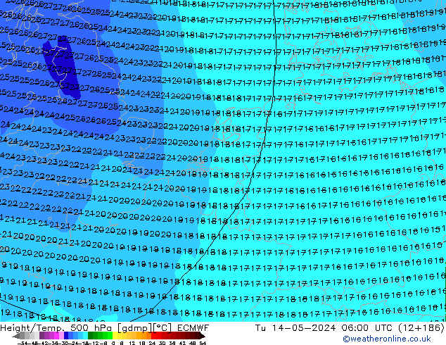 Z500/Rain (+SLP)/Z850 ECMWF Út 14.05.2024 06 UTC