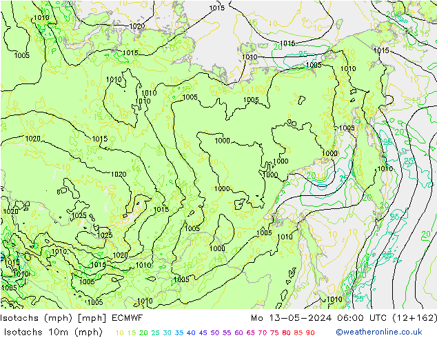 Isotachen (mph) ECMWF ma 13.05.2024 06 UTC