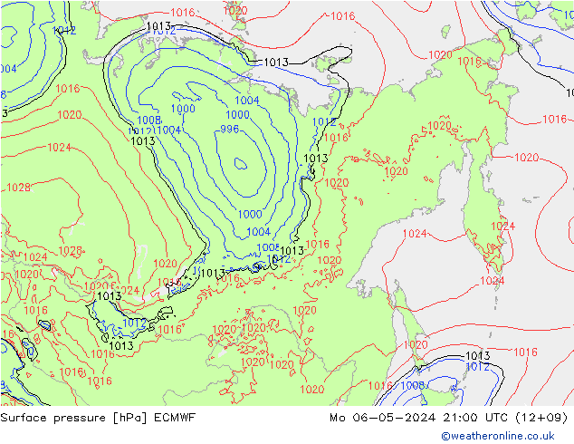 Presión superficial ECMWF lun 06.05.2024 21 UTC