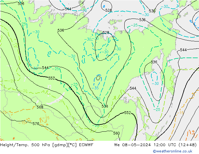 Z500/Rain (+SLP)/Z850 ECMWF  08.05.2024 12 UTC